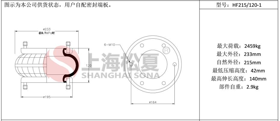 HF215/120-1法蘭式橡膠氣囊，糾偏氣囊